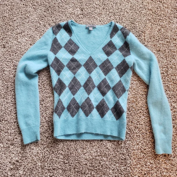 Apt. 9 V-Neck Sweater - Light Blue and Dark Gray Argyle - Picture 2 of 5